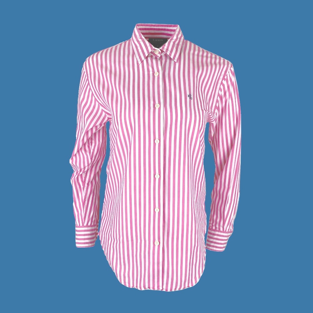 Super cute vintage 90's pink stripe button up blouse